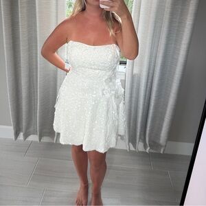 Elegant White Strapless Sequin Dress
